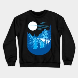 nature mountains design in blue Crewneck Sweatshirt